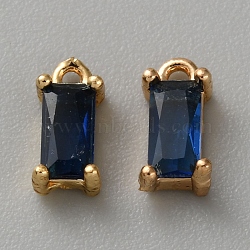 Golden Brass Micro Pave Cubic Zirconia Charms, Rectangle, Midnight Blue, 9x4x3mm, Hole: 1.2mm(KK-WH0079-130C)
