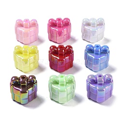 UV Plating Iridescent Acrylic with Rhinestone Beads, Gift, Mixed Color, 19x20.5x21mm, Hole: 2.5mm(OACR-B021-10)