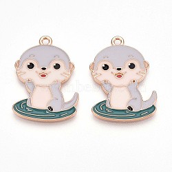 Alloy Enamel Pendants, Lead Free & Cadmium Free, Otter Shape Charms, Golden, Light Steel Blue, 29.3x20x1mm, Hole: 1.8mm(ENAM-T022-02C-01)