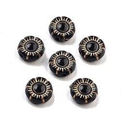 Plating Acrylic Beads, Golden Metal Enlaced, Flat Round, Black, 10x3.5mm, Hole: 1.6mm, 1937pcs/500g(OACR-Q084-07A)