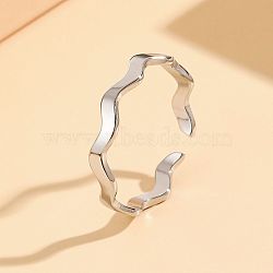 201 Stainless Steel Open Cuff Rings for Women, Wave, Stainless Steel Color, Inner Diameter: 17mm(FS-WG5C506-01)