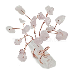 Natural Rose Quartz Chips Tree of Life Decorations, with Nuggets Gemstone Base and Copper Wire Feng Shui Energy Stone Gift for Women Men Meditation, 50x18x45mm(PW-WG91658-07)