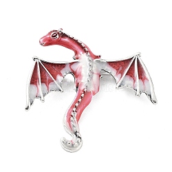 Dragon Alloy Brooch, Enamel Pins, Antique Silver, FireBrick, 62x58x11mm(JEWB-K018-13AS-01)