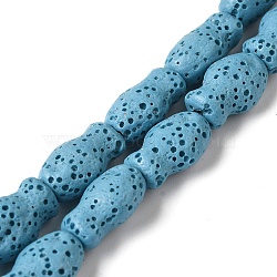 Natural Lava Rock Beads Strands, Fish, Dyed, Deep Sky Blue, 14x9x7mm, Hole: 1.2mm, about 28pcs/strand, 15.55''(39.5cm)(G-U007-01B)