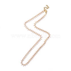 Enamel Ear of Wheat Link Chain Necklace, Vacuum Plating 304 Stainless Steel Jewelry for Women, Pearl Pink, 17-1/2~17-5/8 inch(44.4~44.7cm)(NJEW-P220-02G-03)