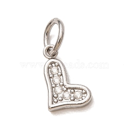 304 Stainless Steel Micro Pave Clear Cubic Zirconia Charms, Heart Charms, Stainless Steel Color, 9x6x1.5mm, Hole: 4mm(CU-CBAB6EC-22P)
