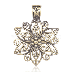 Tibetan Style Alloy Flower Big Pendants, for Necklace Design, Filigree, Nickel Free, Antique Bronze, 65.5x48x1mm, Hole: 11x8mm(TIBEP-M001-14AB-AAA-NF)