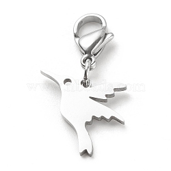 201 Stainless Steel Bird Pendant Decorations, Lobster Clasp Charms, for Keychain, Purse, Backpack Ornament, Stainless Steel Color, 28mm(HJEW-JM00652-01)