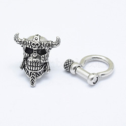 Brass Toggle Clasps, Devil, Cadmium Free & Nickel Free & Lead Free, Thailand Sterling Silver Plated, Devil: 24x22x13mm, Hole: 6.5mm, Bar: 18x21x6mm, hole: 11x13mm(KK-P130-076AS-NR)