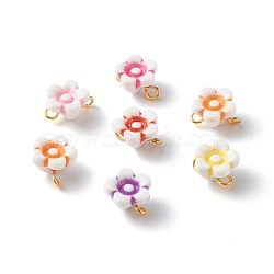 Acrylic Beads Link Connectors, Craft Beads, with Golden Iron Finding, Cadmium Free & Lead Free, Flower, Mixed Color, 11~12x10x6.5mm, Hole: 2mm(PALLOY-JF00823)