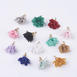 Cloth Flower Pendants Decoration, with Golden Tone Iron Findings, Mixed Color, 17~18x15~19mm, Hole: 1x3mm(IFIN-K036-07)