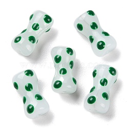 Handmade Bumpy Lampwork Beads, Hand Drawn Beads, with Enamel, Column, Green, 17.5x9x8mm, Hole: 1.4mm(LAMP-C012-01C)