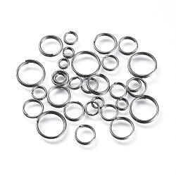 Iron Split Rings, Double Loops Jump Rings, Gunmetal, 4~10x1.4mm, Inner Diameter: 3.3~8.6mm, about 5316pcs/500g(IFIN-JQ0001-03B)