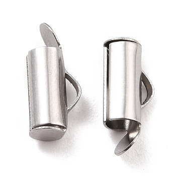 304 Stainless Steel Slide On End Clasp Tubes, Slider End Caps, Stainless Steel Color, 13x6x4mm, Hole: 3x1mm, Inner Diameter: 3mm