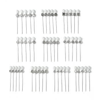 50Pcs 10 Style Iron Head Pins, Straight Pins with Acrylic Imitation Pearl & Alloy Flower Beads, Dressmaker Pins, Sewing Pin for DIY Sewing Crafts, White, 53mm, 5pcs/style