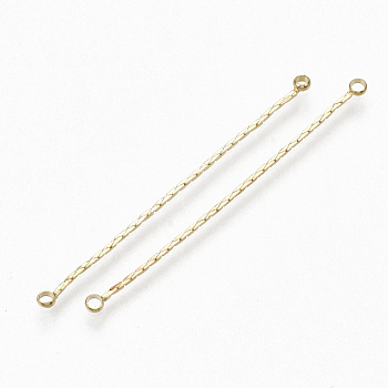 Brass Coreana Chain Links connectors, Real 18K Gold Plated, 50x2.5x1mm, Hole: 1.5mm