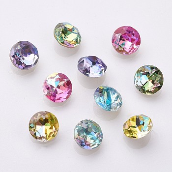 K9 Glass Rhinestone Cabochons, Shiny Laser Style, Imitation Austrian Crystal, Pointed Back & Back Plated, Faceted, Flat Round, Back Plated, Mixed Color, 8x4.5mm
