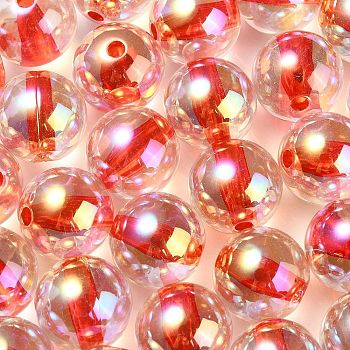 UV Plating Transparent Rainbow Iridescent Acrylic Beads, Round, Red, 16x15.5mm, Hole: 3mm