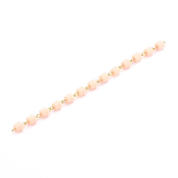 Handmade Polymer Clay Beaded Chain, Link Chain, with Brass Eye Pin, Quick Link Connector, for Bracelet Necklace Making, Light Salmon, 13x6mm, about 39.37 inch(1m)/strand