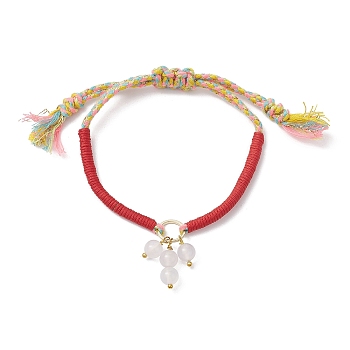 Round Natural White Agate Ball Charm Bracelets, Adjustable Polycotton Cord Braided Beads Bracelets for Women, Red, Inner Diameter: 1-1/2~3 inch(3.7~7.6cm)