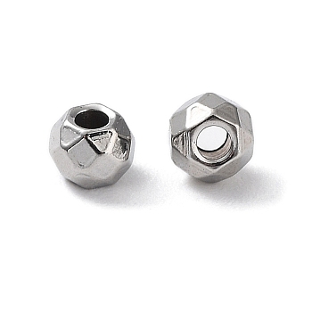 303 Stainless Steel Beads, Diamond Cut, Round, Stainless Steel Color, 3x2.5mm, Hole: 1mm