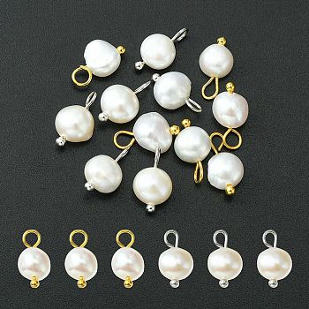 12Pcs 2 Styles Natural Cultured Freshwater Pearl Oval Charms, with Platinum Tone Brass Loops, White, Mixed Color, 10~12x5.5~8x4~6mm, Hole: 2.3~2.7mm, 6pcs/style