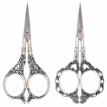 2Pcs 2 Style Stainless Steel Scissors, with Zinc Alloy Handle, for Children, Antique Silver, 11~11.45x5.05x0.65cm, 1pc/style