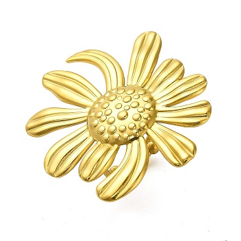 Flower 304 Stainless Steel Finger Rings for Women, Real 18K Gold Plated, Inner Diameter: 17mm