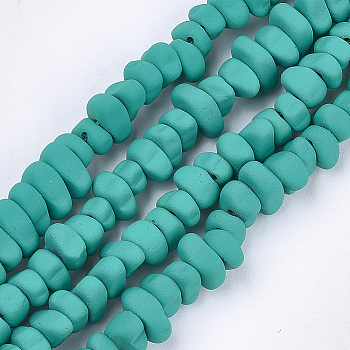 Spray Painted Non-magnetic Synthetic Hematite Beads Strands, Chips, Light Sea Green, 5~9x5~6x3~4mm, Hole: 0.8mm, about 106~112pcs/strand, 15.3 inch