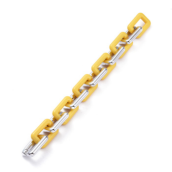 Handmade CCB Plastic Cable Chains, with Opaque Acrylic Linking Rings, Platinum, Yellow, Links: 30x20x6mm, 39.37 inch(1m)/strand