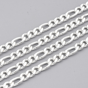 304 Stainless Steel Figaro Chains, Unwelded, with Spool, Silver Color Plated, 4.5mm, Link: 9x4.5x1.2mm and 6x4.5x1.2mm, about 32.8 Feet(10m)/roll
