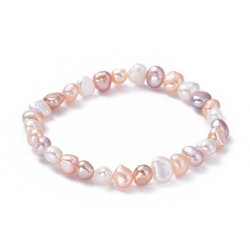 Natural Pearl Beaded Stretch Bracelets, Packing Box, Misty Rose, 2 inch(5cm)