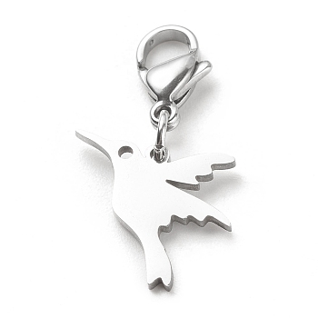201 Stainless Steel Bird Pendant Decorations, Lobster Clasp Charms, for Keychain, Purse, Backpack Ornament, Stainless Steel Color, 28mm