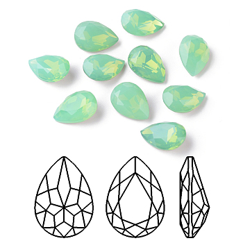 Faceted Teardrop K9 Glass Rhinestone Cabochons, Grade A, Pointed Back & Back Plated, Pacific Opal, 10x7x4mm