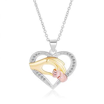 Hand in Hand Love Heart Pendant Necklace Cute Hollow Heart Dangle Necklace Charms Jewelry Gifts for Mom Women Mother's Day Christmas Birthday Anniversary, Multi-color, 15.75 inch(40cm)
