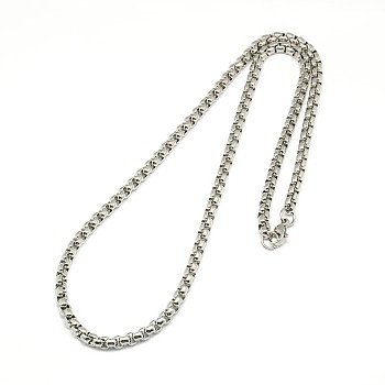 304 Stainless Steel Venetian Chain Box Chain Necklace Making, Stainless Steel Color, 24.02 inch(61cm), 3mm