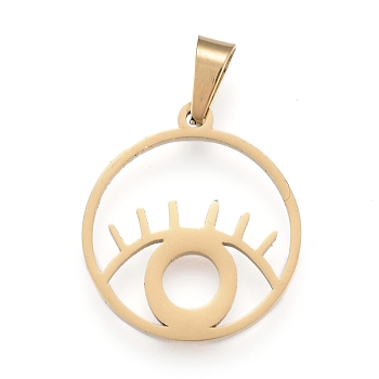 304 Stainless Steel Pendants, Laser Cut, Ring with Eye, Golden, 19x17x1.2mm, Hole: 3x5mm