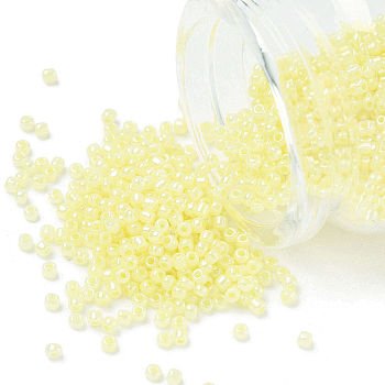 12/0 Ceylon Round Glass Seed Beads, Light Goldenrod Yellow, Size: about 2mm in diameter, hole:1mm, about 3303pcs/50g