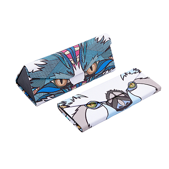 2Pcs 2 Colors PVC Owl Pattern Glasses Case, Magnetic Triangle Folding Hard Case for Eyeglass Sun Glasses Protector, Mixed Color, 161x66x15mm, 1Pc/color