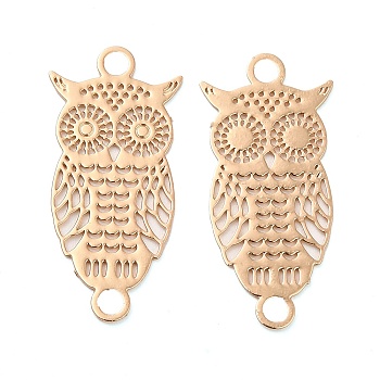 Long-Lasting Plated Brass Connector Charms, Hollow Owl Links, Light Gold, 22x10x0.3mm, Hole: 2mm