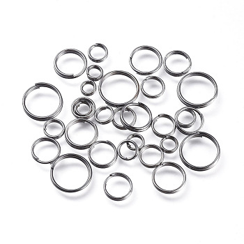 Iron Split Rings, Double Loops Jump Rings, Gunmetal, 4~10x1.4mm, Inner Diameter: 3.3~8.6mm, about 5316pcs/500g