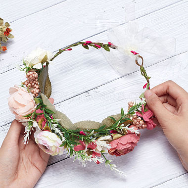 Cloth Artificial Flower Bridal Wreath(OHAR-WH0011-19)-3