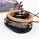 Adjustable Leaf Alloy Braided Leather Cord Wooden Beaded Multi-strand Bracelets(BJEW-P0001-20)-4