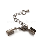 Brass Chain Extender, with Clasp & Clip Ends Set, Lobster Claw Clasp and Cord Crimp, Nickel Free, Gunmetal, Chain: 50x3.5mm, Hole: 1.5mm, Clasp: 12x7.5x3mm, Cord Crimp: 13x5mm(KK95-B)