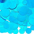 120G 6 Styles Iridescent PVC Paillette/Sequins Pendants, Flat Round, Ornament Accessories, Dodger Blue, 15~50mm, Hole: 1.2~1.5mm, 20g/style(FIND-SC0011-15C)