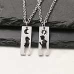 304 Stainless Steel Hollow Couple Pendant Necklaces, Stainless Steel Color, Rectangle with Couple, 23.62 inch(60cm), Pendant: 30x1mm, 2pcs/set(FS-WG21640-02)
