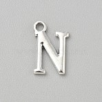 Alloy Pendants, Capital Plain English Letters, Platinum, Letter N, 15.5x10x1.5mm, Hole: 1.8mm(FIND-TAC0038-01AS-14)