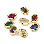 Brass Pave Cubic Zirconia Cabochons, Oval, Faceted, Pointed Back, Rack Plating, Long-Lasting Plated, Cadmium Free & Lead Free, Real 18K Gold Plated, Mixed Color, 6.5x4.5x2mm(CU-CBA30E8-04G)