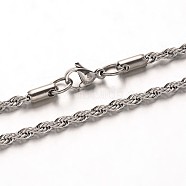 304 Stainless Steel Rope Chain Necklaces, with Lobster Claw Clasps, Stainless Steel Color, 23.7 inch(60.1cm), 3mm(NJEW-M124-09P)