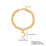 Stainless Steel Crystal Rhinestone Ball Beaded Bracelets with Pendants, Golden, Moon, 5-1/2 inch(14cm), Pendant: 15x10.5mm(DM8226-1)